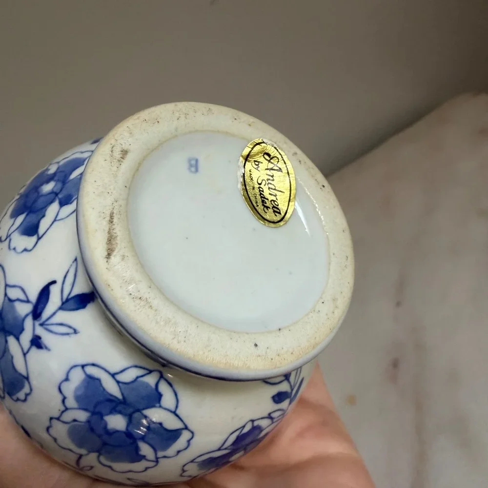 Andrea by Sadek Blue and White Floral Porcelain Pitcher Creamer Chinoiserie 5.5